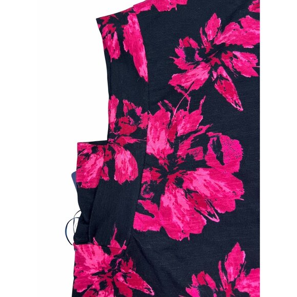 Rachel Roy Womens Sleeveless V-Neck Lightweight Black & Pink Floral Top Large - Picture 4 of 10